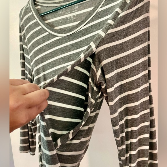 Latched Mama 3/4 Sleeve Swing Nursing Dress - Large / Grey & White Stripe - Picture 5 of 5